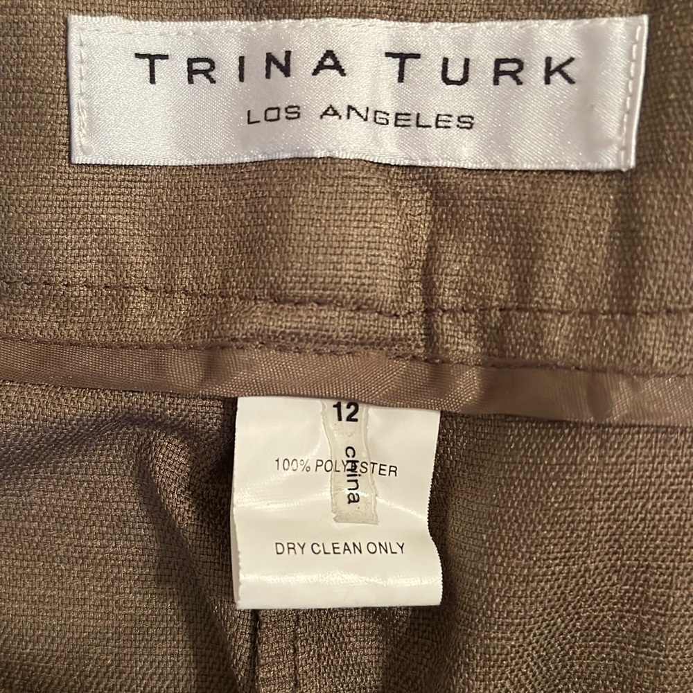 NEW Trina Turk Wide Leg Dress Pant Women's Size 12 Taupe/Brown Pockets $238 - Picture 4 of 8